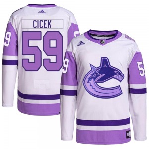 Youth Nick Cicek Vancouver Canucks Adidas Authentic White/Purple Hockey Fights Cancer Primegreen Jersey