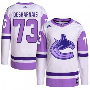 Youth Vincent Desharnais Vancouver Canucks Adidas Authentic White/Purple Hockey Fights Cancer Primegreen Jersey