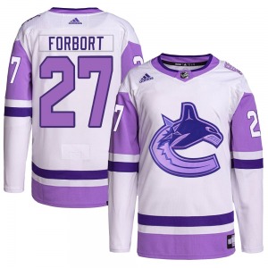 Youth Derek Forbort Vancouver Canucks Adidas Authentic White/Purple Hockey Fights Cancer Primegreen Jersey