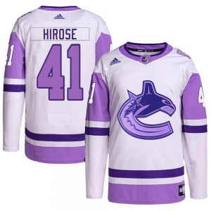 Youth Akito Hirose Vancouver Canucks Adidas Authentic White/Purple Hockey Fights Cancer Primegreen Jersey