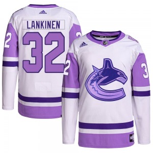 Youth Kevin Lankinen Vancouver Canucks Adidas Authentic White/Purple Hockey Fights Cancer Primegreen Jersey