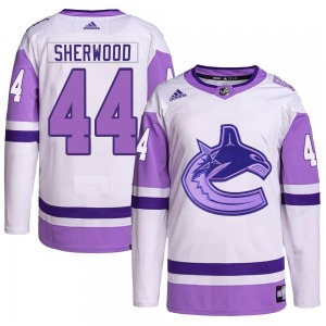 Youth Kiefer Sherwood Vancouver Canucks Adidas Authentic White/Purple Hockey Fights Cancer Primegreen Jersey