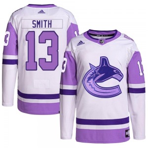 Youth Nathan Smith Vancouver Canucks Adidas Authentic White/Purple Hockey Fights Cancer Primegreen Jersey