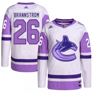 Erik Brannstrom Vancouver Canucks Adidas Authentic White/Purple Hockey Fights Cancer Primegreen Jersey